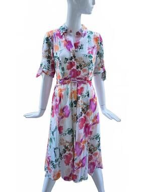Calvin Klein Summer Crepe Floral Midi Shirt Dress With Built In Slip Size 4